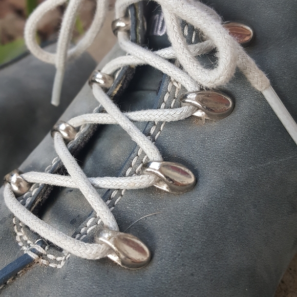 8 OLD SCHOOL LEATHER TIMBERLAND BLUE & GRAY LEATHER LACE UP BOOTS - Picture 7 of 13